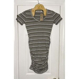 Michael Stars Womens Kali Knot Short Sleeve V Neck Ruching Dress Camo Medium New